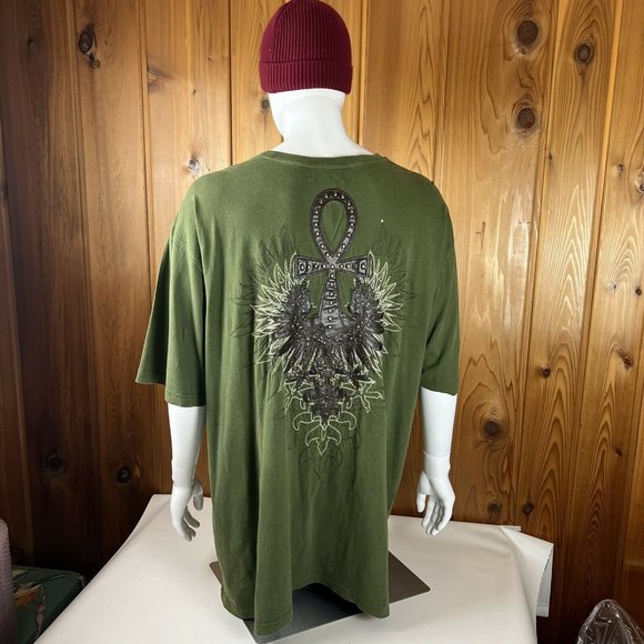 Pelle Pelle Mens Shirt Live Forever Leather Ankh Design  4XL Shirt Studded Green - Picture 6 of 10